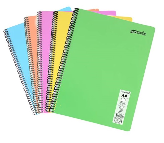 A4/40yp/Kareli%20Spralli%20Defter-Pastel%20Renkler-Mynote