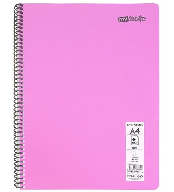 A4/40yp/Kareli%20Spralli%20Defter-Pastel%20Renkler-Mynote