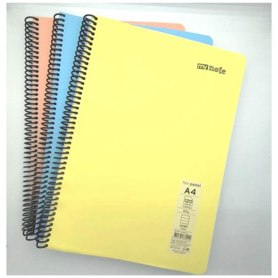 A4/120yp/Çizgili Spralli Defter-Pastel Renkler-Mynote