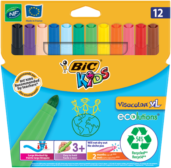 12 Renk Keçeli Jumbo Kalem -Visacolor XL-Bic